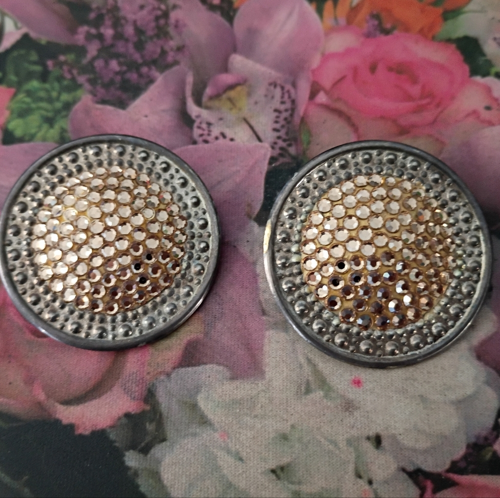 ❤️Vintage RICHARD KERR Gold Crystal Clip Earrings 1 3/4